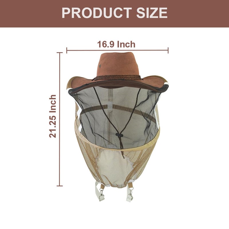 witbee 2 Pack Beekeeping Cowboy Hat, Beekeeping Hat with Veil Bee Veil Hat with Visibility Veil Professional Beekeeper Hat Beekeeping Protective Gear - Image 2